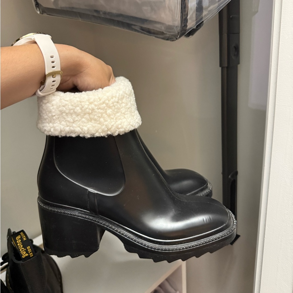 INC International Concepts Black Ankle Boots with Cream Cuff